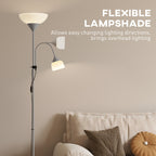 LED Floor Lamp for Living Room, 180cm Tall Standing Lamp, Mother and Child Uplighter with Adjustable Gooseneck, 3000K/4500K/6500K Colour Temperatures, Silver Tone