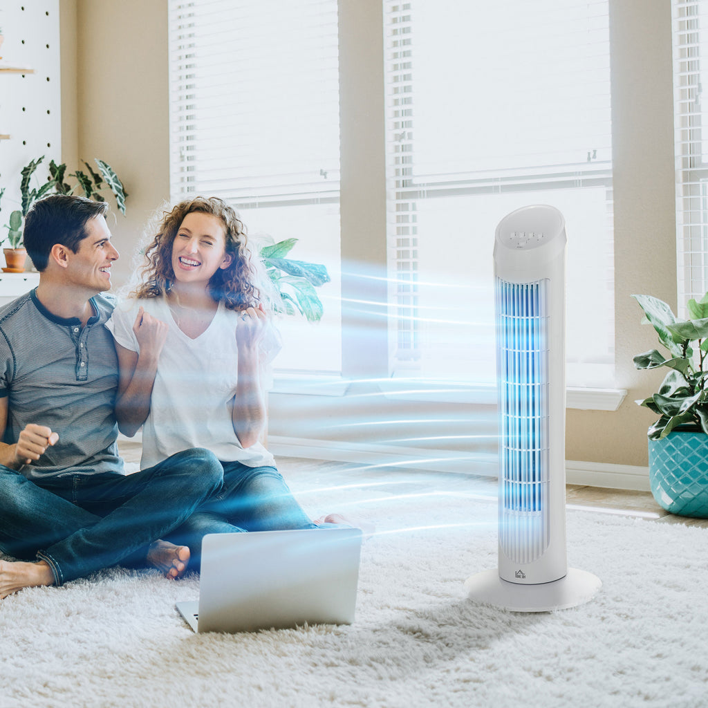 Tower Fan for Bedroom Cooling, 30 Inch Electric 70° Oscillating Fan with 3 Speed Settings, Standing Floor Fan for Home Office Indoor, White
