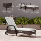 Outsunny Rattan Sun Loungers for Garden Set of 2 with Side Table, Garden Recliner Sunbeds with Adjustable Back, Wheels, Cushions and Headrest, 3 Pieces Garden Furniture Set for Outdoor, Patio, Brown