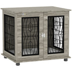PawHut Indoor Dog Crate Furniture End Table with Soft Washable Cushion, Lockable Front Door, for Medium Dogs - Black