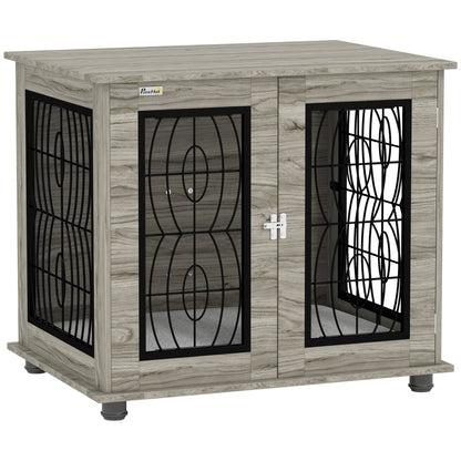PawHut Indoor Dog Crate Furniture End Table with Soft Washable Cushion, Lockable Front Door, for Medium Dogs - Black