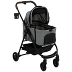 PawHut Dog Stroller, 3 in 1 Foldable Pet Stroller for Small Puppy Cat with Detachable Travel Carrier, Storage Basket, Grey