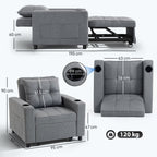 HOMCOM 3-in-1 Single Sofa Bed, Convertible Sleeper Chair Bed - Dark Grey