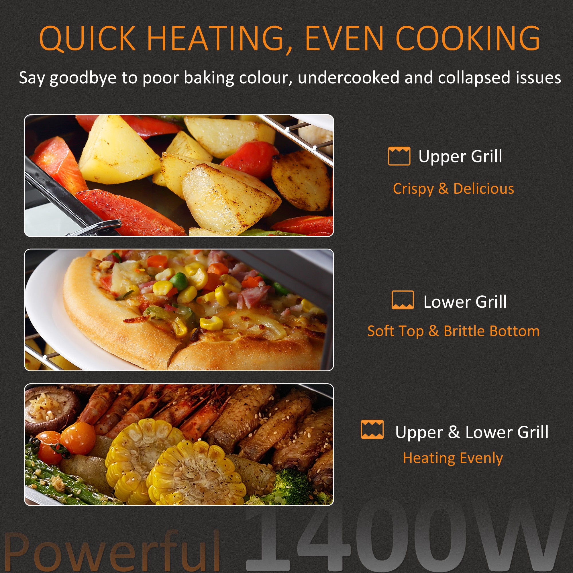 16L Mini 1400W Countertop Oven - Black/Silver Tone
