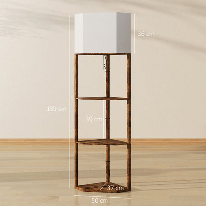 Corner Floor Lamp with Shelves, Tall Standing Lamps for Living Room, with Pull Chain Switch Bulb not Included, Rustic Brown