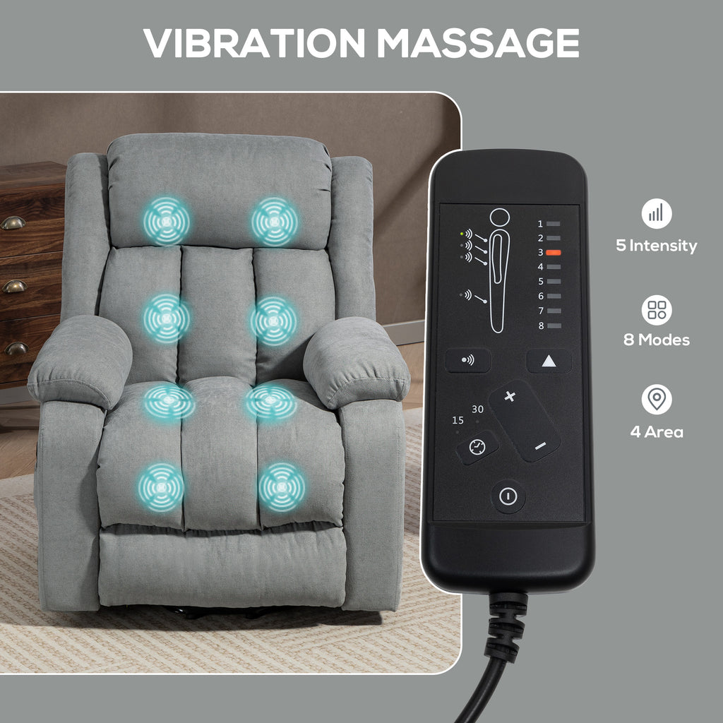 HOMCOM Power Lift Recliner Chair with Vibration Massage, Lift Chair for Elderly with Footrest, Remote, Side Pocket, Light Grey