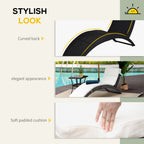 Outsunny Folding Sun Lounger, PE Rattan Garden Lounger Chair with Soft Padded Cushion, Ergonomic Curved Design Sun Bed for Balcony, Garden, Black