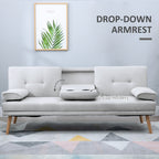 HOMCOM Fabric Click Clack Sofa Bed with 2 Cup Holders, Convertible Futon Settee, Futon Recliner Lounge for Living Room, Spare Room, Bedroom, Grey