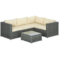 Outsunny 3 Pieces PE Rattan Garden Furniture Set with 10 cm Thick Cushions, 4 Seater Garden Corner Sofa Set with Glass Top Coffee Table, Outdoor Furniture for Patio, Porch, Beige
