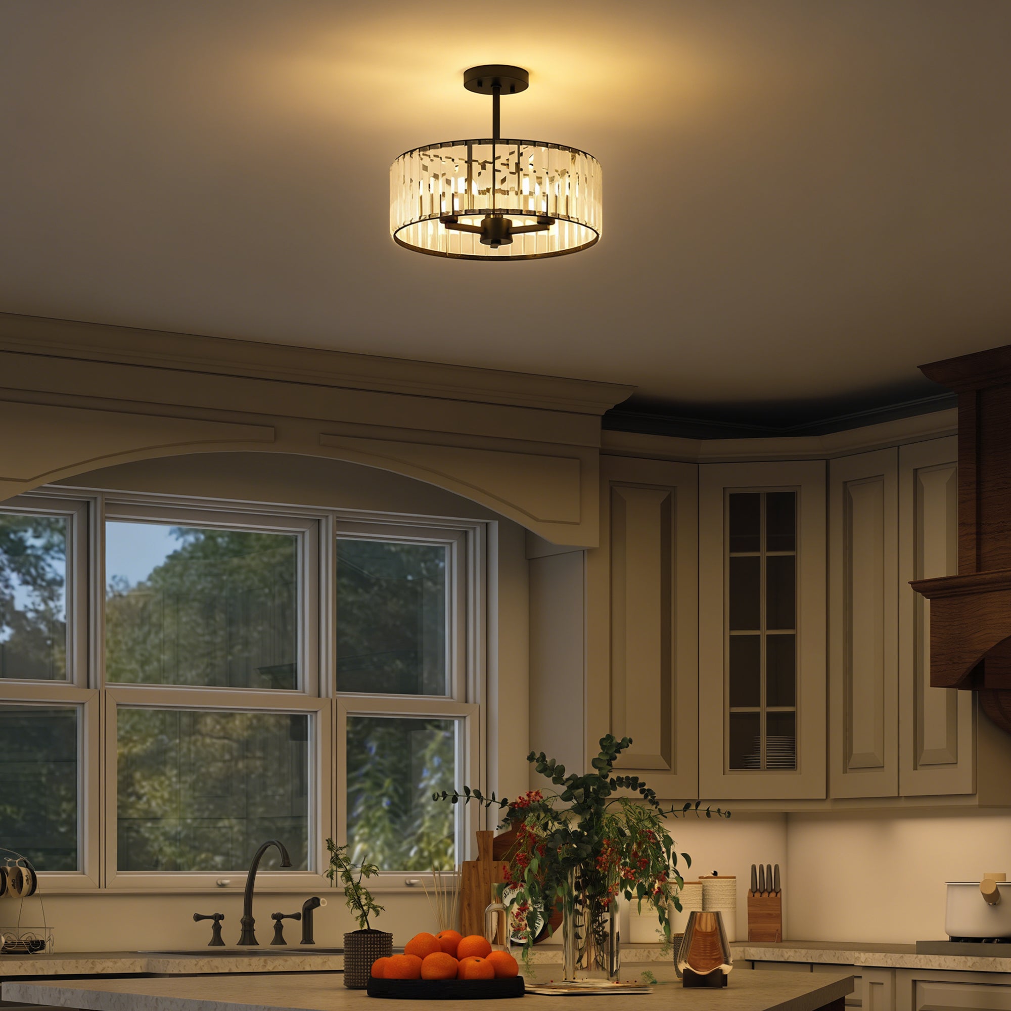 Crystal Ceiling Light, Semi Flush Mount Modern Crystal Chandelier Ceiling Light, E14 Base 3-Lights, Bulbs Not Included