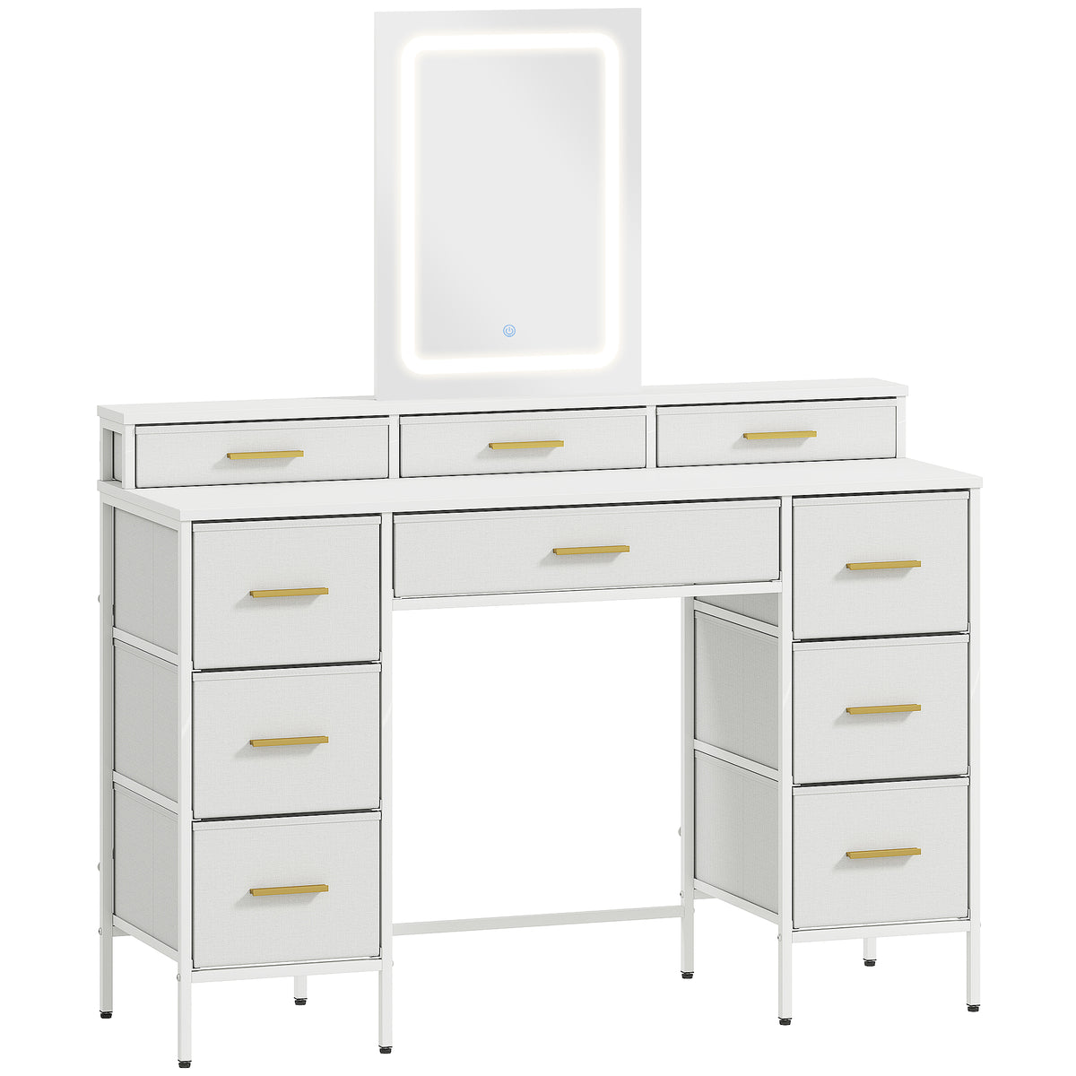 Multi-Storage Elegant Dressing Table, with LED Mirror - White