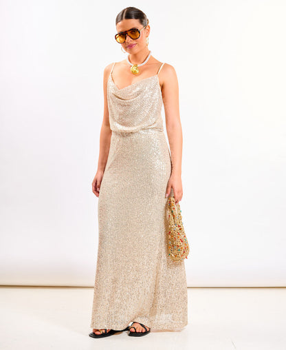 Cream Sequin Midaxi Skirt