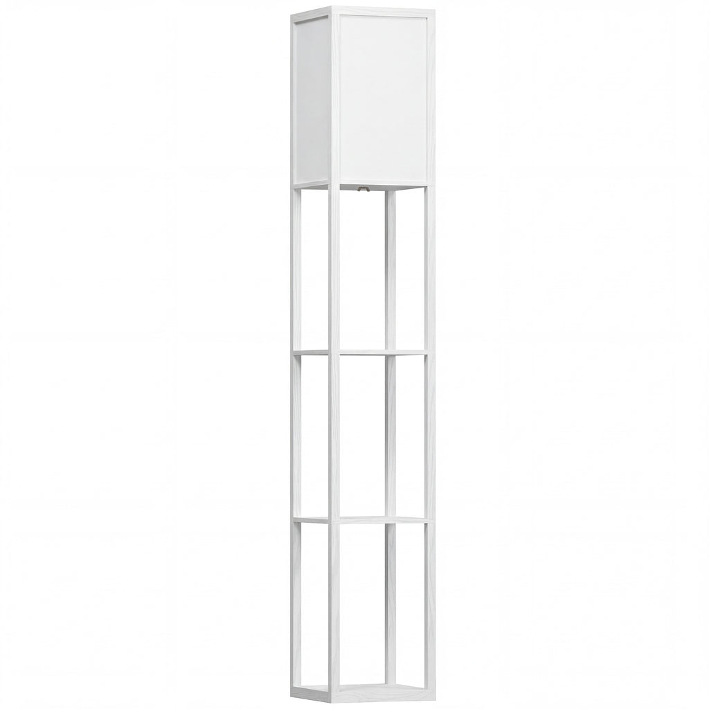 3-Tier Floor Lamp with Shelves and Storage, Modern Corner Standing Lamp with Lampshade, Reading Light with Foot Switch for Living Room, Bedroom, Home Office, Bulb not Included, White