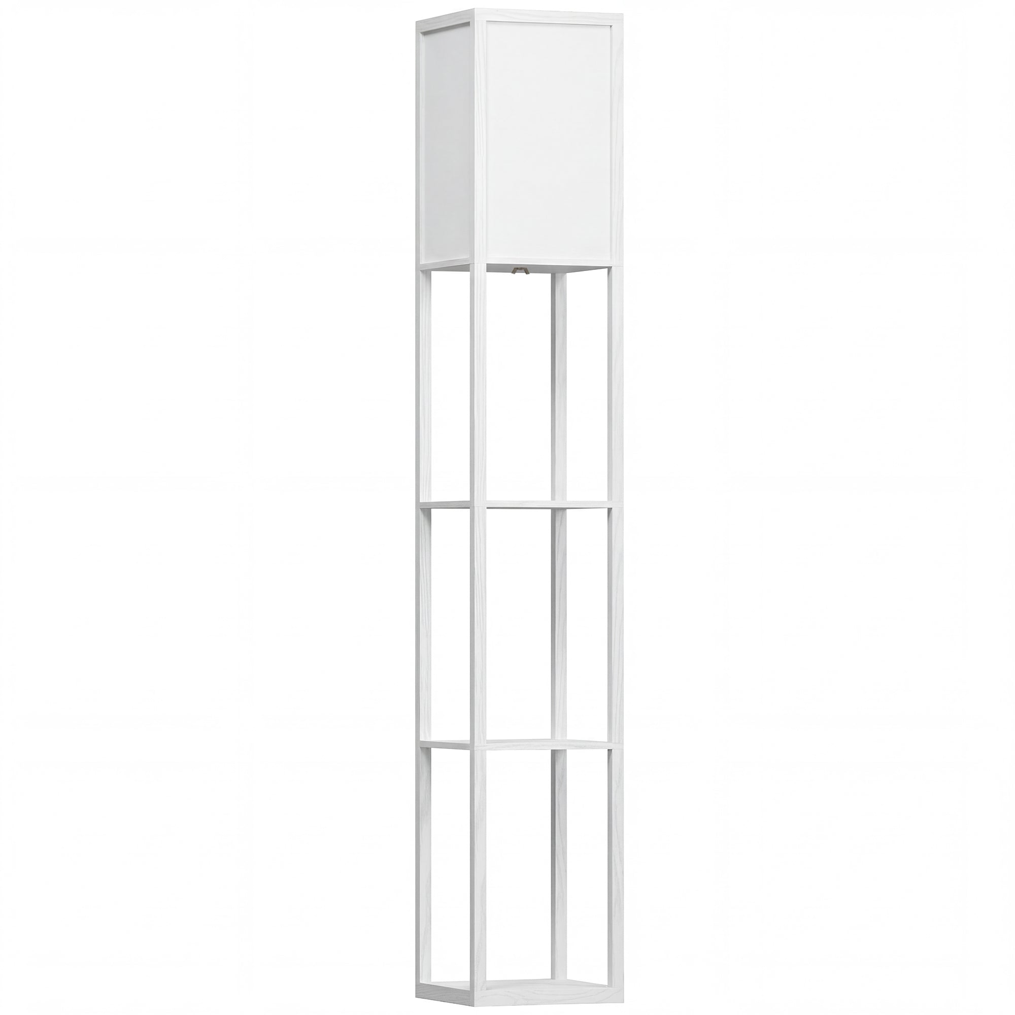 3-Tier Floor Lamp with Shelves and Storage, Modern Corner Standing Lamp with Lampshade, Reading Light with Foot Switch for Living Room, Bedroom, Home Office, Bulb not Included, White