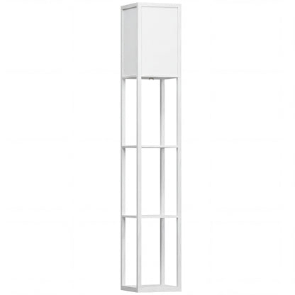 3-Tier Floor Lamp with Shelves and Storage, Modern Corner Standing Lamp with Lampshade, Reading Light with Foot Switch for Living Room, Bedroom, Home Office, Bulb not Included, White