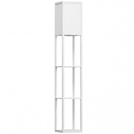3-Tier Floor Lamp with Shelves and Storage, Modern Corner Standing Lamp with Lampshade, Reading Light with Foot Switch for Living Room, Bedroom, Home Office, Bulb not Included, White
