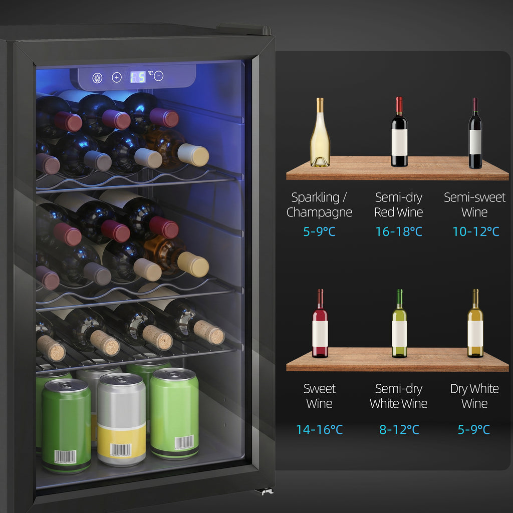 24 Bottle Wine Cooler, 68 Litre Capacity, 4-16°C Freestanding Drinks Wine Fridge with Glass Door, Black