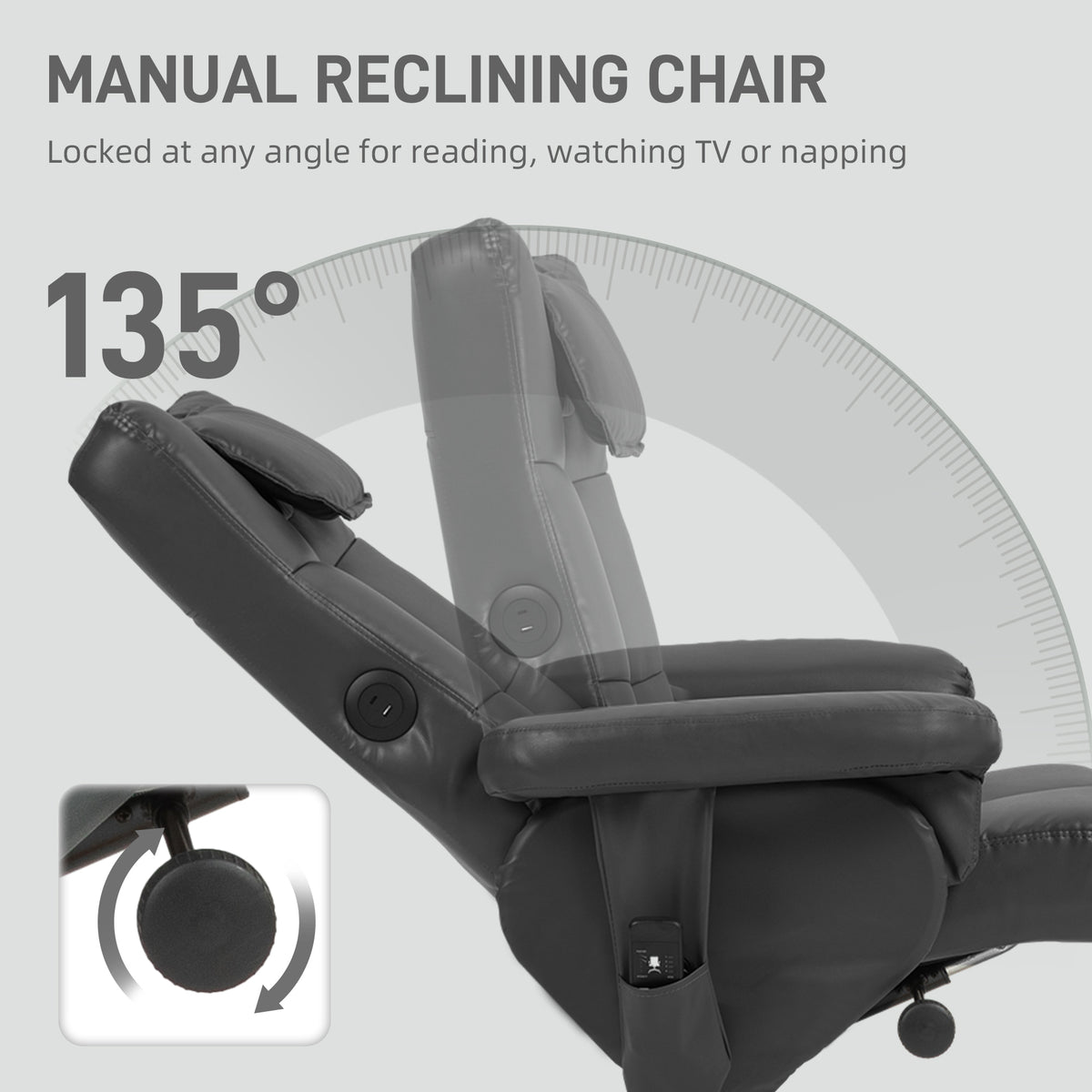 Faux Leather Massage Recliner Chair, with Storage Ottoman - Black