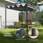 Outsunny 3 x 2m Metal Outdoor Pergola with Retractable Roof, Outdoor Gazebo Canopy Shelter with Drainage Holes for Garden, Patio, Lawn, Grey