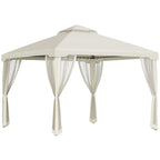 Outsunny 3 x 3 m Metal Gazebo, Double Roof Canopy Shelter with Mesh Sidewalls, Cream White