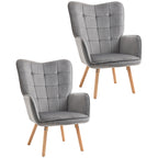 HOMCOM Modern Accent Chair Velvet-Touch Tufted Wingback Armchair Upholstered Leisure Lounge Sofa Club Chair with Wood Legs, Set of 2, Grey