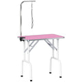 PawHut 32" Foldable Dog Grooming Table Pet Drying Beauty Table Adjustable Fixed Arm Rubber Top, Pink
