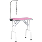 PawHut 32" Foldable Dog Grooming Table Pet Drying Beauty Table Adjustable Fixed Arm Rubber Top, Pink