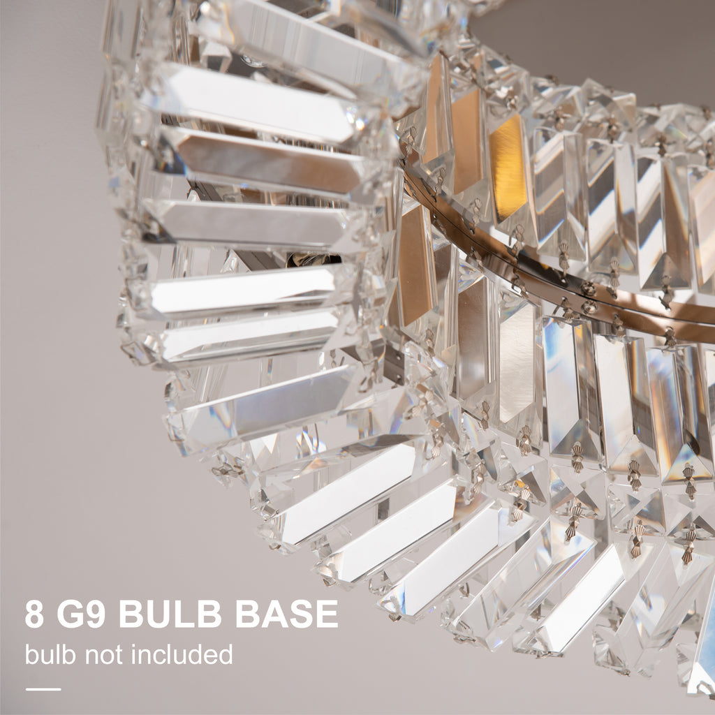 Crystal Ceiling Lights Set of 2, Modern Flush Chandeliers with Stainless Steel Base, Pendant Lights for Living Room Bedroom Dining Room, Silver Tone