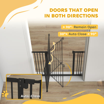 PawHut Metal 74-87cm Adjustable Pet Gate Safety Barrier w/ Auto-Close Door Black
