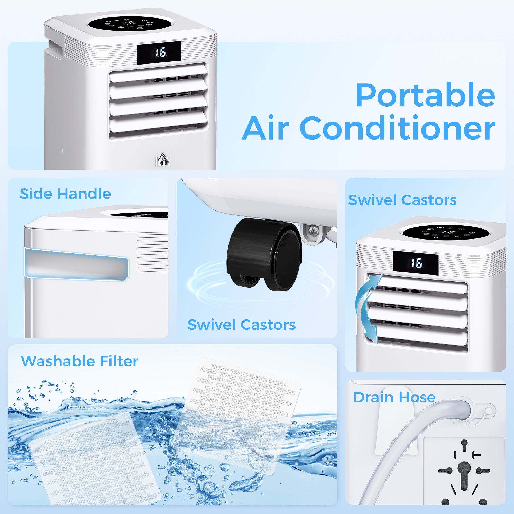 10000 BTU Air Conditioning Unit, 3-in-1 Portable Air Conditioner, Dehumidifier, Cooling Fan with Remote Control, Digital Display, 2 Speeds, 24H Timer, Window Venting Kit, 22m²
