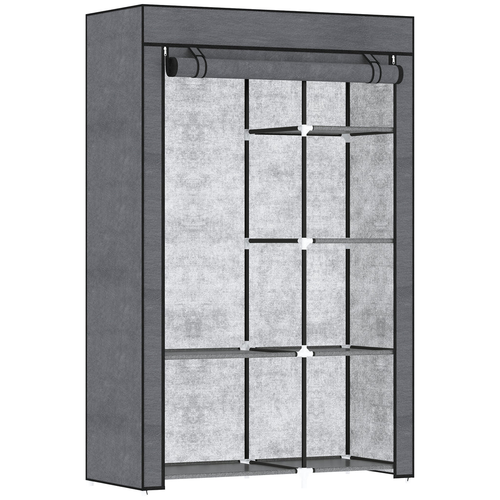 Fabric Wardrobe w/ Shelves Hanging Rail Foldable Wardrobe Dark Grey