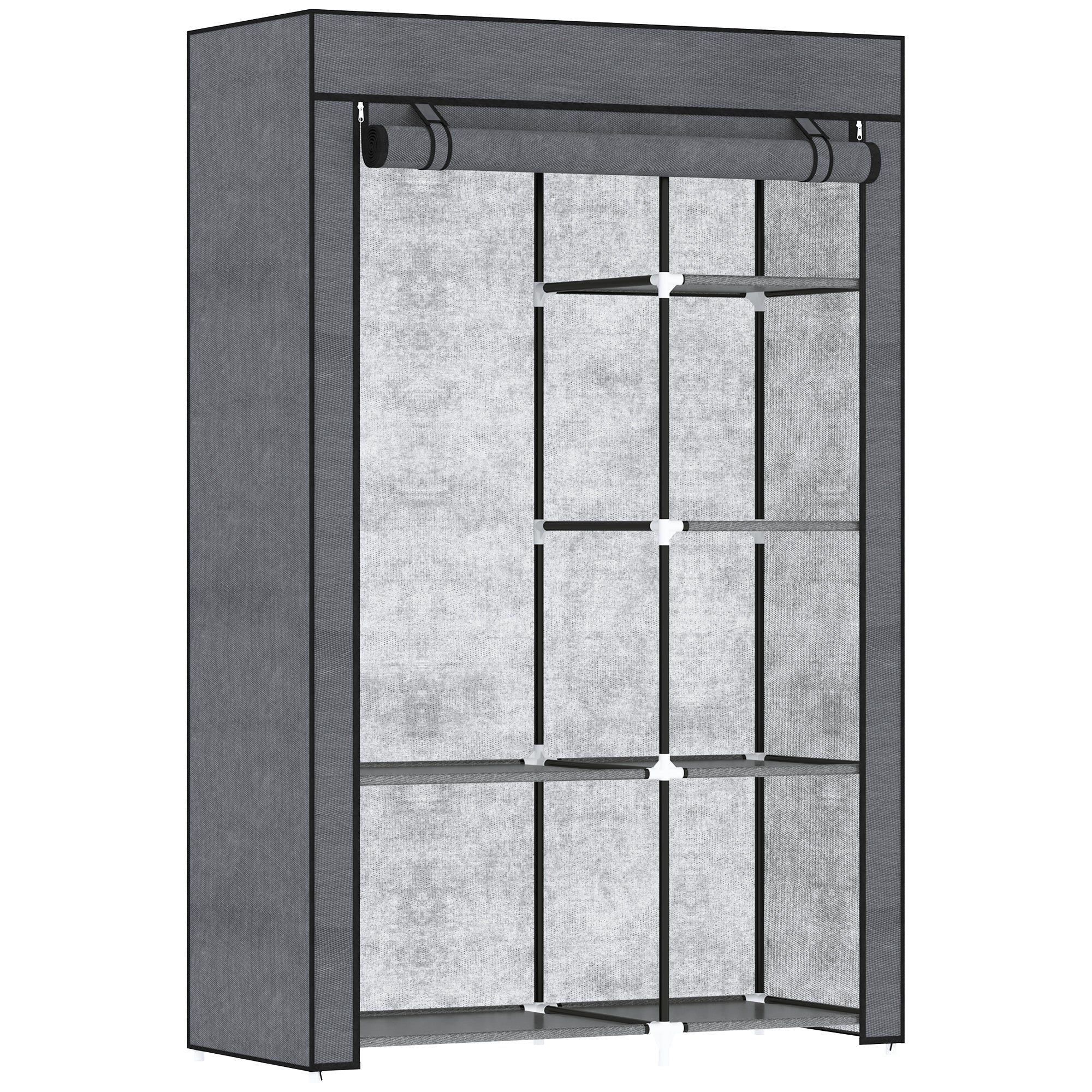 Fabric Wardrobe w/ Shelves Hanging Rail Foldable Wardrobe Dark Grey