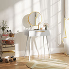 HOMCOM Elegant Dressing Table, with Round Mirror, 60 x 40 x 123 cm - White