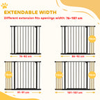 PawHut Dog Gate Pet Safety Gate Stair Barrier Pressure Mount Adjustable 76-82/86-97/101-107 cm, Black