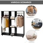 Open Wardrobe Double Mobile Storage Shelves Organizer W/6 Wheels-Black