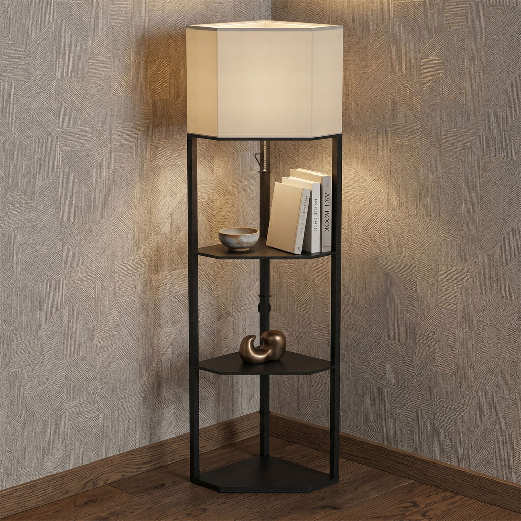 Corner Floor Lamp with Shelves and Lights, Modern Dimmable Standing Lamp with 3000K/4000K/6000K Colour Temperature