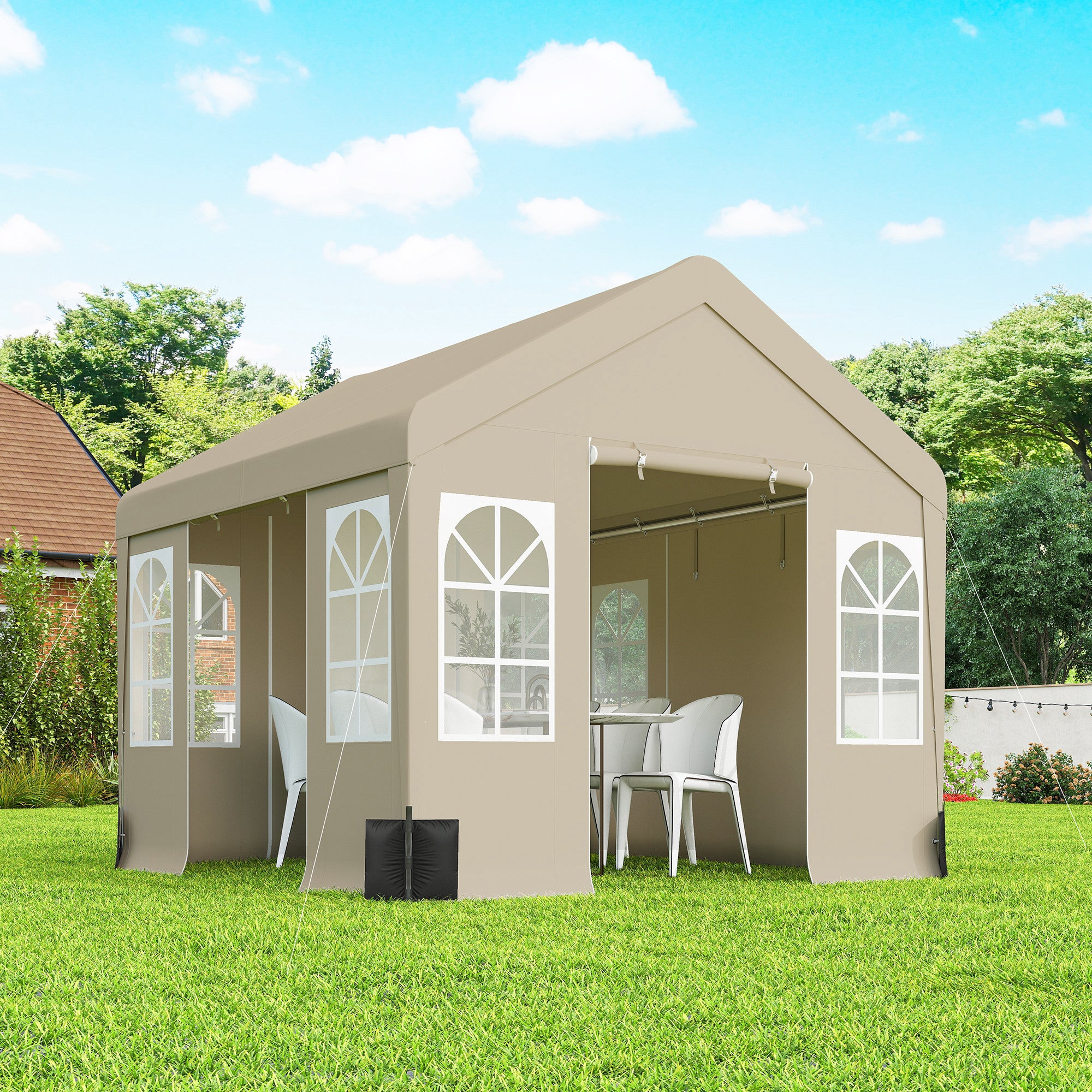 Outsunny 3 x 3 m Party Tent, Outdoor Canopy Tent Shelter with Removable Sidewalls, 4 Zipped Doors, for Parties, Wedding, Beige