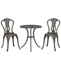 Outsunny Outdoor Bistro Set for 2 Cast Aluminium Patio Furniture with Round Table Umbrella Hole Brown