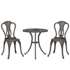 Outsunny Outdoor Bistro Set for 2 Cast Aluminium Patio Furniture with Round Table Umbrella Hole Brown