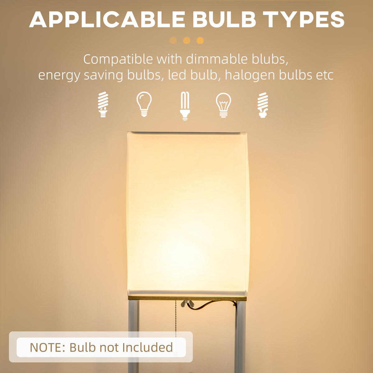 Modern Metal Floor Lamp with Shelves, 3 Layer Shelf Tall Standing Lamp with Fabric Lampshade, Pull Chain Switch for Living Room, Bedroom, Bulb not Included, White