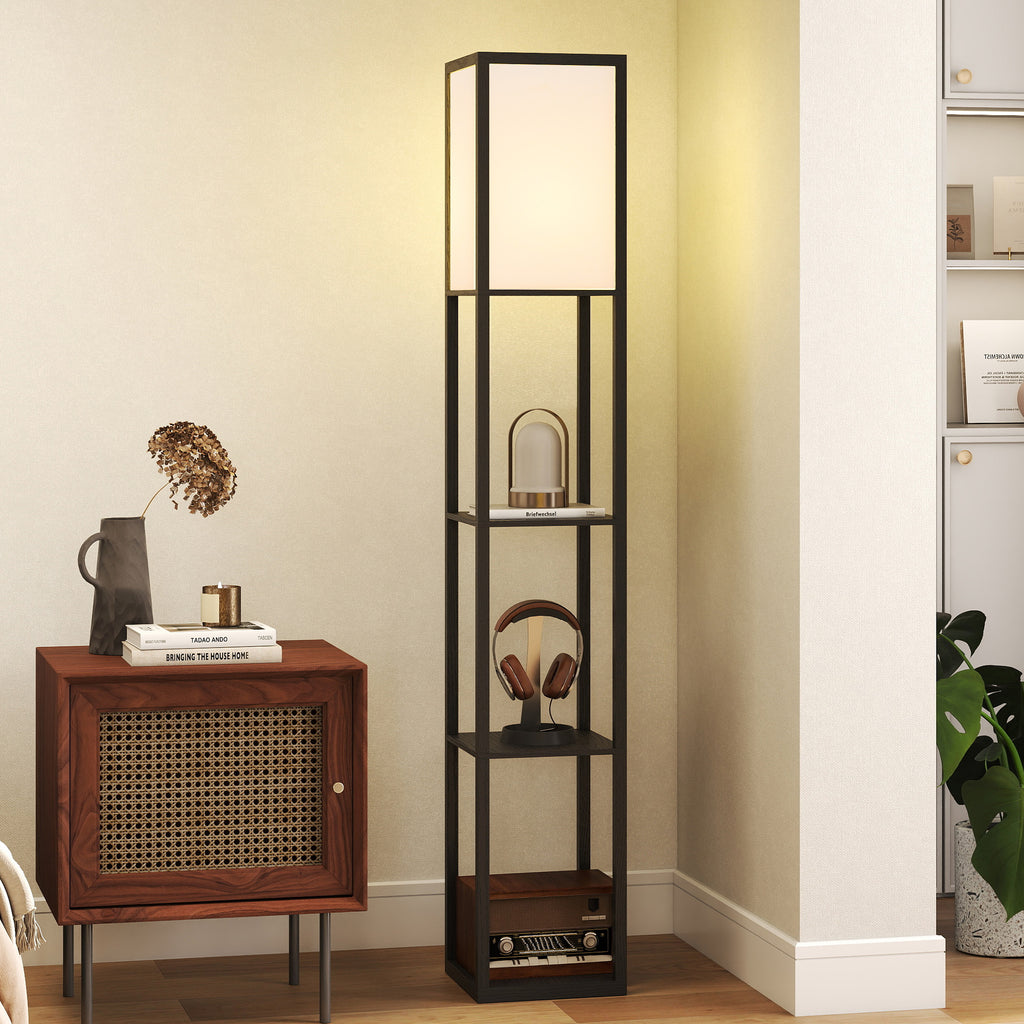 Floor Lamp with Shelves, 3 Layer Column Modern Standing Lamp for Living Room, Bedroom, Office, Bulb not Included, Black