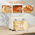 10L Air Fryer Oven, Mini Oven, Oil Free Cooking, Grill, Roast, Bake, with Adjustable Temperature, Timer, Dishwasher Safe, 1000W, Cream White