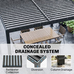 Outsunny 3 x 3 m Louvered Pergola with Solar LED lights, Metal Roof, Patio Gazebo Pergola Canopy with Drainage Gutters, Black