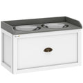 PawHut Stainless Steel Raised Dog Bowls, with 21L Storage Drawer for Large Dogs and Cats - White