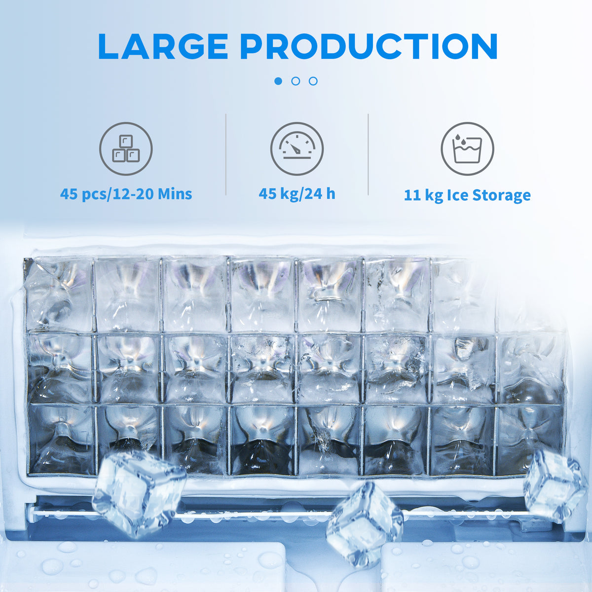 Commercial Ice Maker Machine, Freestanding Stainless Steel Ice Machine with Self-Cleaning, LCD Display, 45kg/24 Hours and 11kg Ice Storage for Home, Office, Bar, Restaurant, Supermarkets