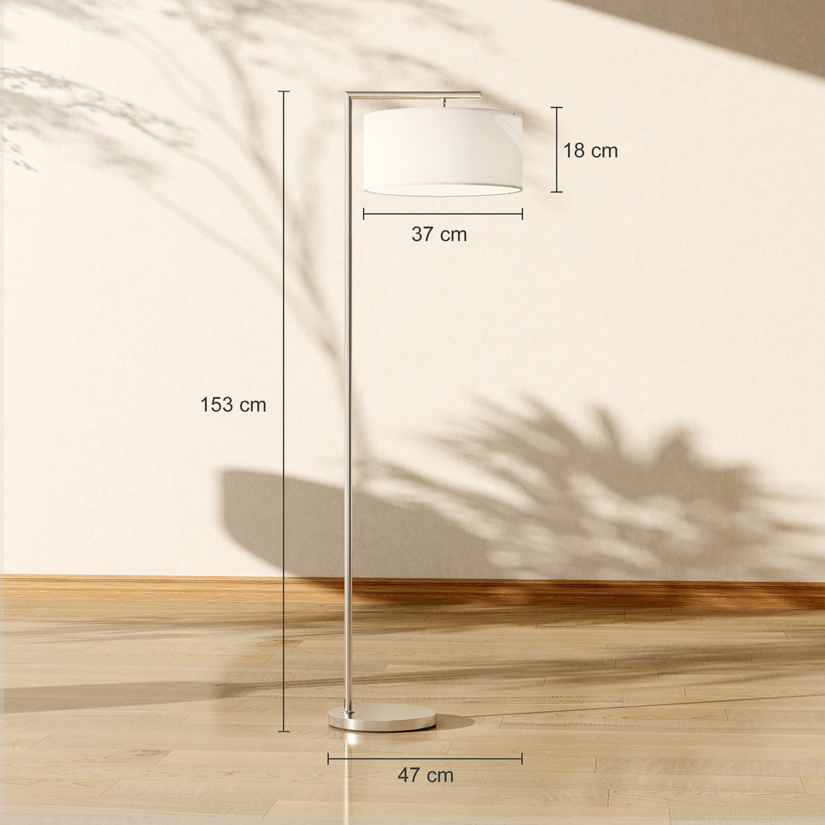 Floor Lamp, Modern Standing Lamp with Linen Lampshade, Round Base for Living Room, Bedroom, Dining Room, 153cm, Silver Tone