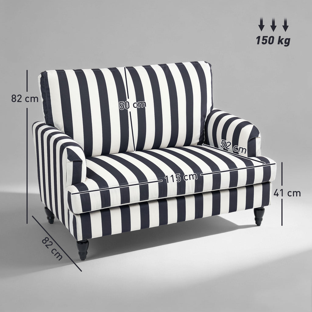 HOMCOM Modern Cuddle Chair, Velvet Single Sofa Armchair with Stripe, Turned Legs and Wide Seat, Upholstered Snuggle Chair for Living Room, Bedroom, Black and White