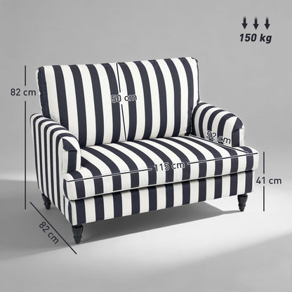 Modern Cuddle Chair, Velvet Single Sofa Armchair with Stripe, Turned Legs and Wide Seat, Upholstered Snuggle Chair for Living Room, Bedroom, Black and White