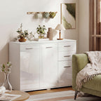 HOMCOM Sideboard, Modern Storage Cabinet with 2 Drawers, 3 Doors and Adjustable Shelves, High Gloss White