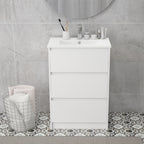 kleankin 600mm Bathroom Vanity Unit with Basin and Single Tap Hole, High Gloss White Floor Standing Bathroom Sink Unit with 2 Drawers for Cloakroom